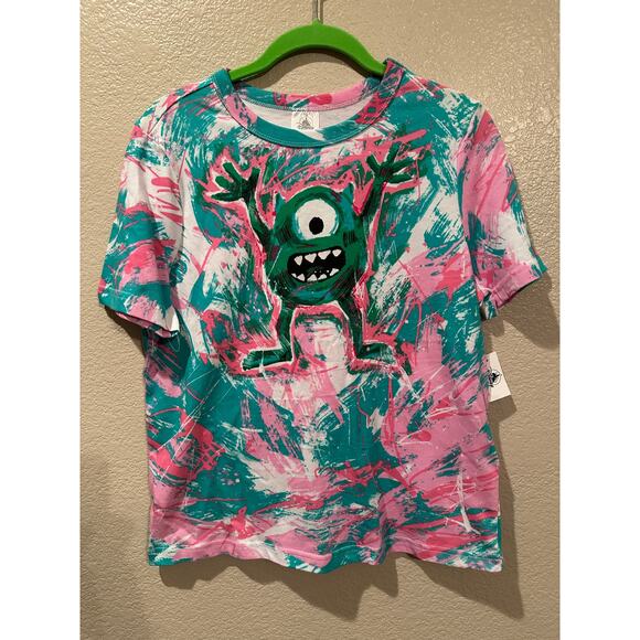 NWT Disney Parks Pixar Monsters Inc Mike Wazowski Abstract Art Kids XL Adult S/M - Picture 1 of 3